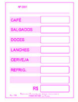 ref. 106 - Comandas para LANCHONETES, CAFS, CASAS DE CH,
DOCES E SALGADOS