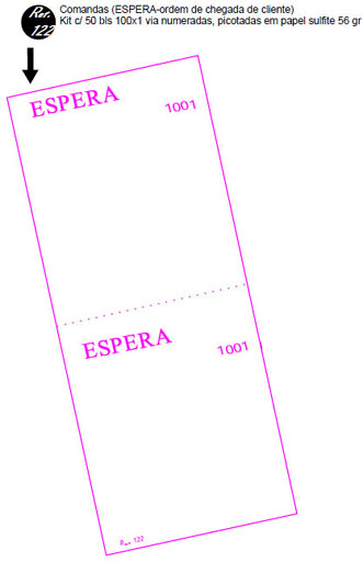 Ref. 122 - Comandas Espera (Ordem de chegada de cliente). Kits com 50bls 100x1 vias numeradas em papel sulfite 56g