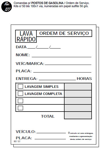 Ref. 127 - Comanda Lava-Rápido personalizavel de acordo com suas necessidades